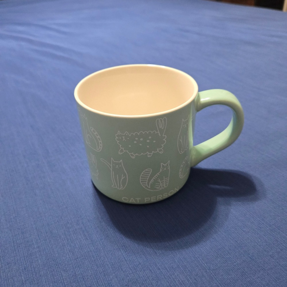 Parker Lane Cat Person Mug Unisex OS Mint Green Excellent Stoneware Coffee Cup